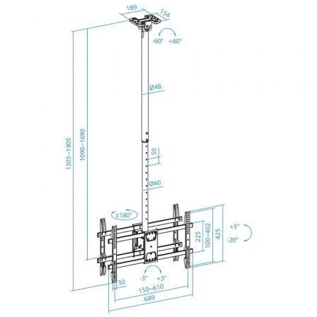 Tooq Soporte de Techo para 2 Pantallas 43-86 pulgadas XL Negro Tooq Soporte de Techo para 2 Pantallas 43-86 pulgadas XL Negro